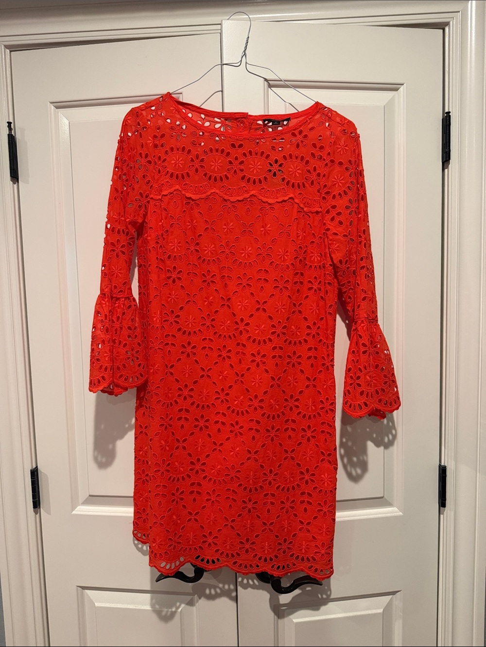 J. Crew Red Eyelet Lace Bell-Sleeve Shift Dress